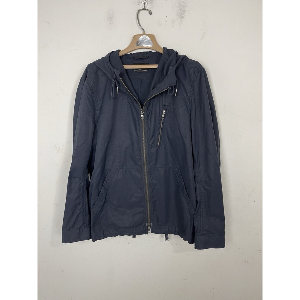 Banana Republic Mens Jacket Large Navy Blue Utility Windbreaker Golf Full Zip - Picture 2 of 10